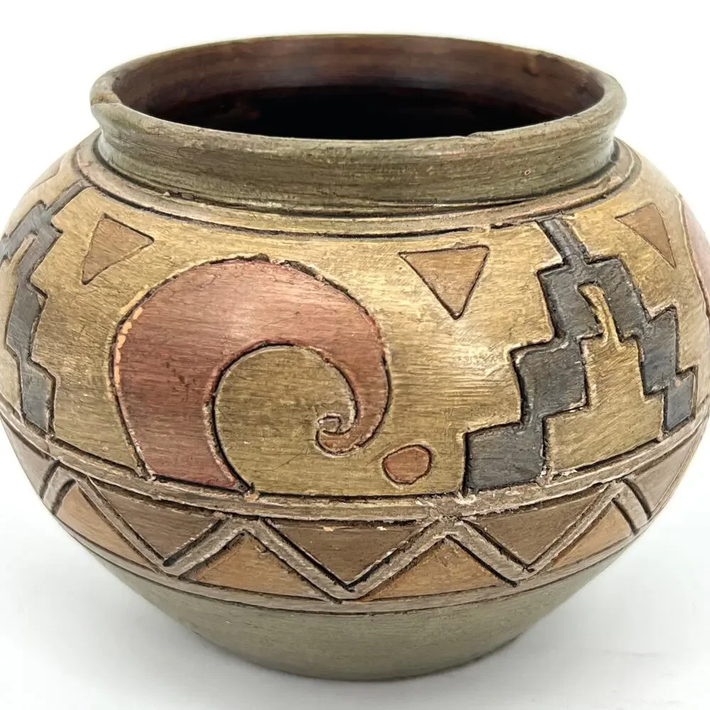Vintage Portugal Pottery Hand Made Inca Collection Hand-Carved & Hand-Painted